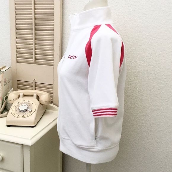 ADIDAS White & Pink Sporty Velour short Sleeve Zip Sweat Jacket, Small - Picture 6 of 8